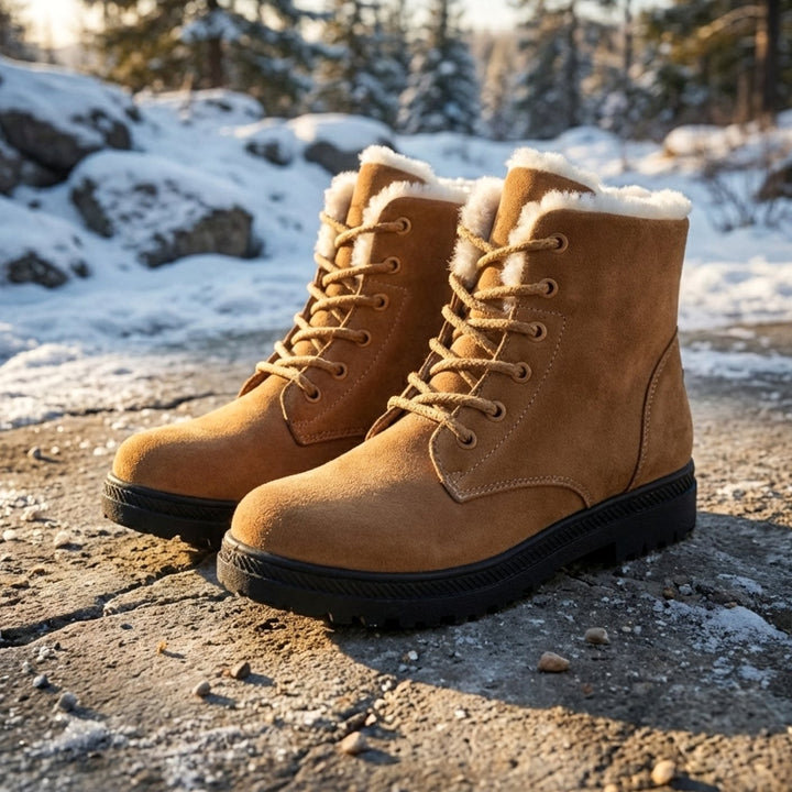 Women's Faux-Suede Fur-Lined Lace-Up Winter Ankle Boots, Burgundy