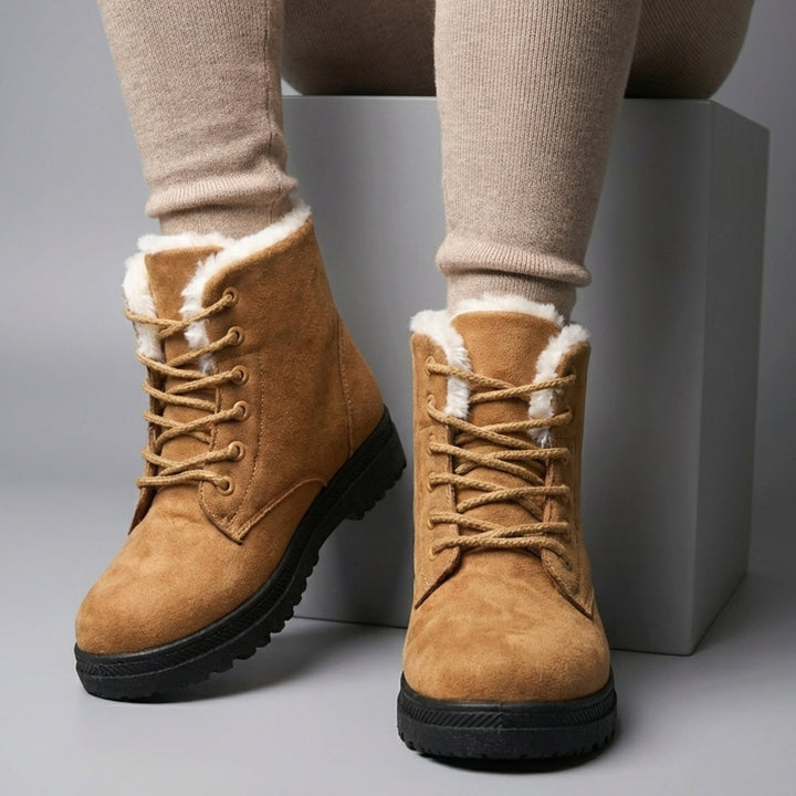 Women's Faux-Suede Fur-Lined Lace-Up Winter Ankle Boots, Burgundy
