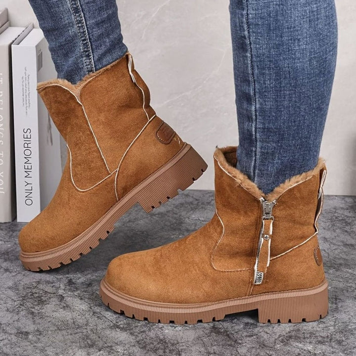 Women's Faux-Suede Fur-Lined Side-Zip Winter Snow Boots - Light Brown