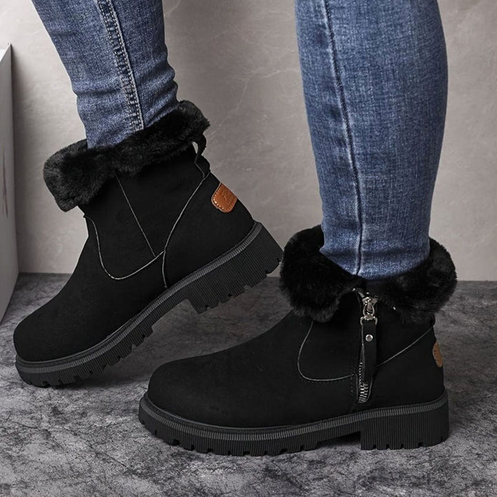 Women's Faux-Suede Fur-Lined Side-Zip Winter Snow Boots - Black