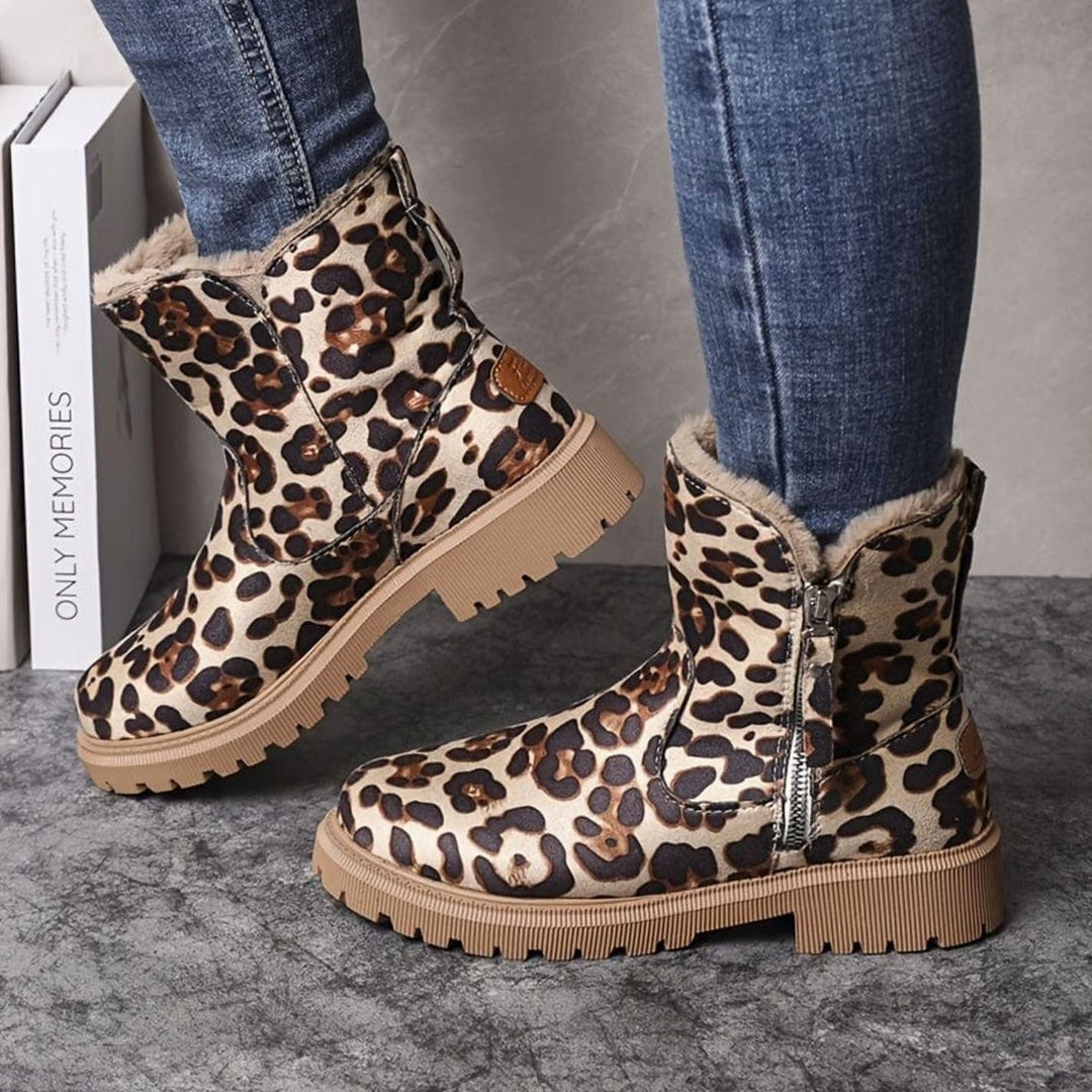 Women's Faux-Suede Fur-Lined Side-Zip Winter Snow Boots - Leopard
