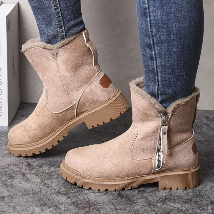 Women's Faux-Suede Fur-Lined Side-Zip Winter Snow Boots - Beige