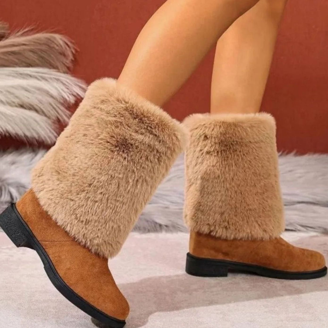 Women's Faux Suede Plush Cuff Slip-On Winter Boots