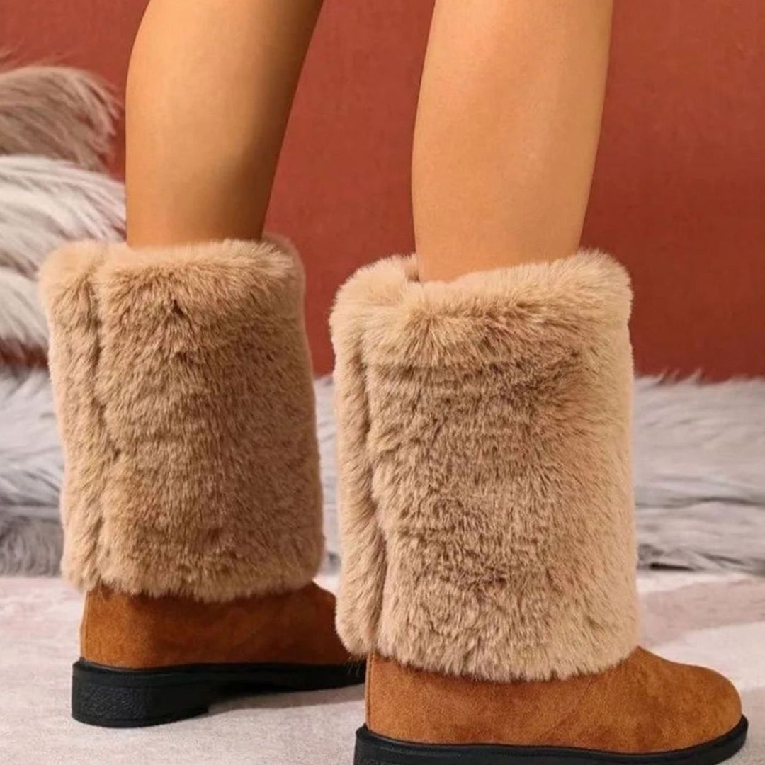 Women's Faux Suede Plush Cuff Slip-On Winter Boots