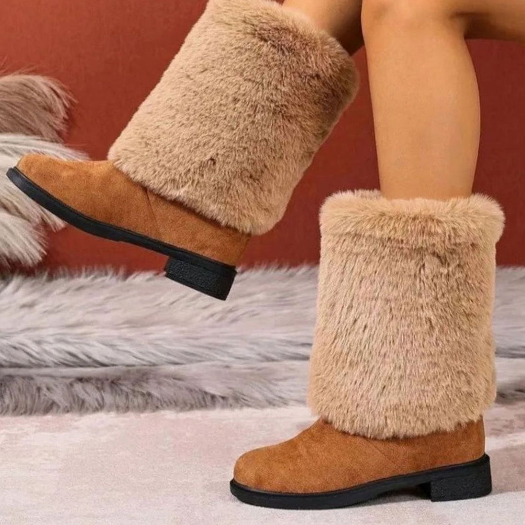 Women's Faux Suede Plush Cuff Slip-On Winter Boots