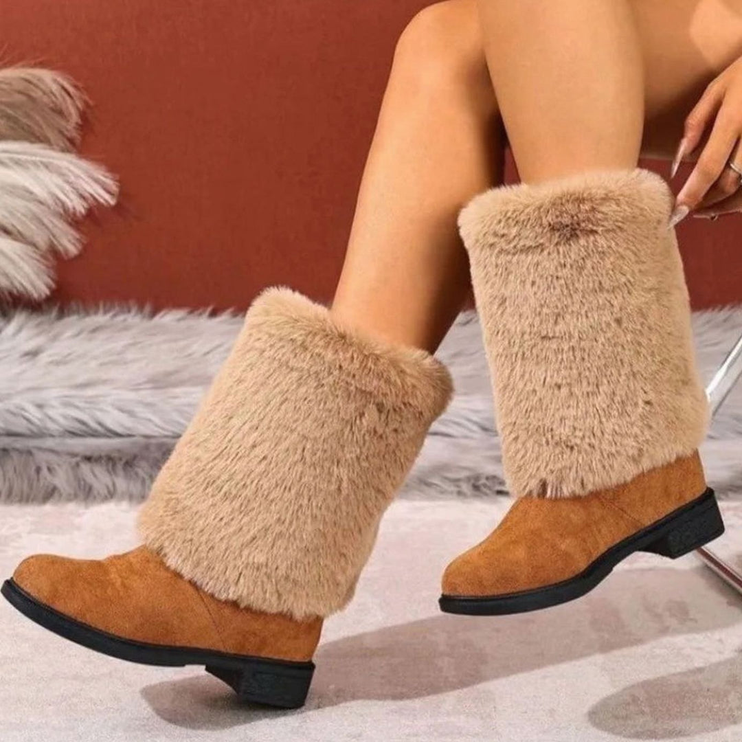 Women's Faux Suede Plush Cuff Slip-On Winter Boots
