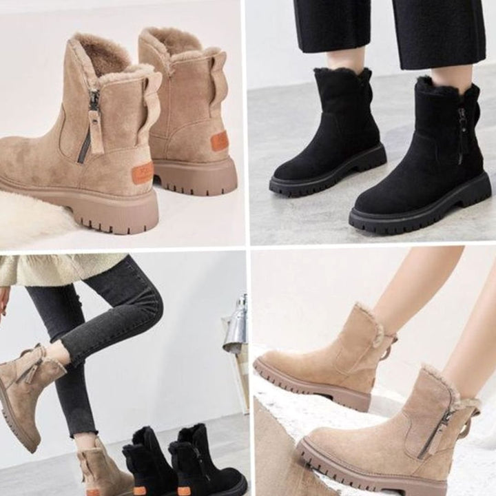 Women's Faux Suede Sherpa-Lined Slip-On Winter Ankle Boots
