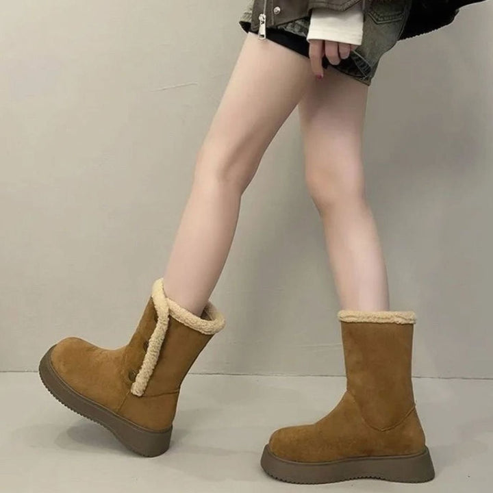 Women's Faux-Suede Sherpa-Trim Mid-Calf Snow Boots - Camel