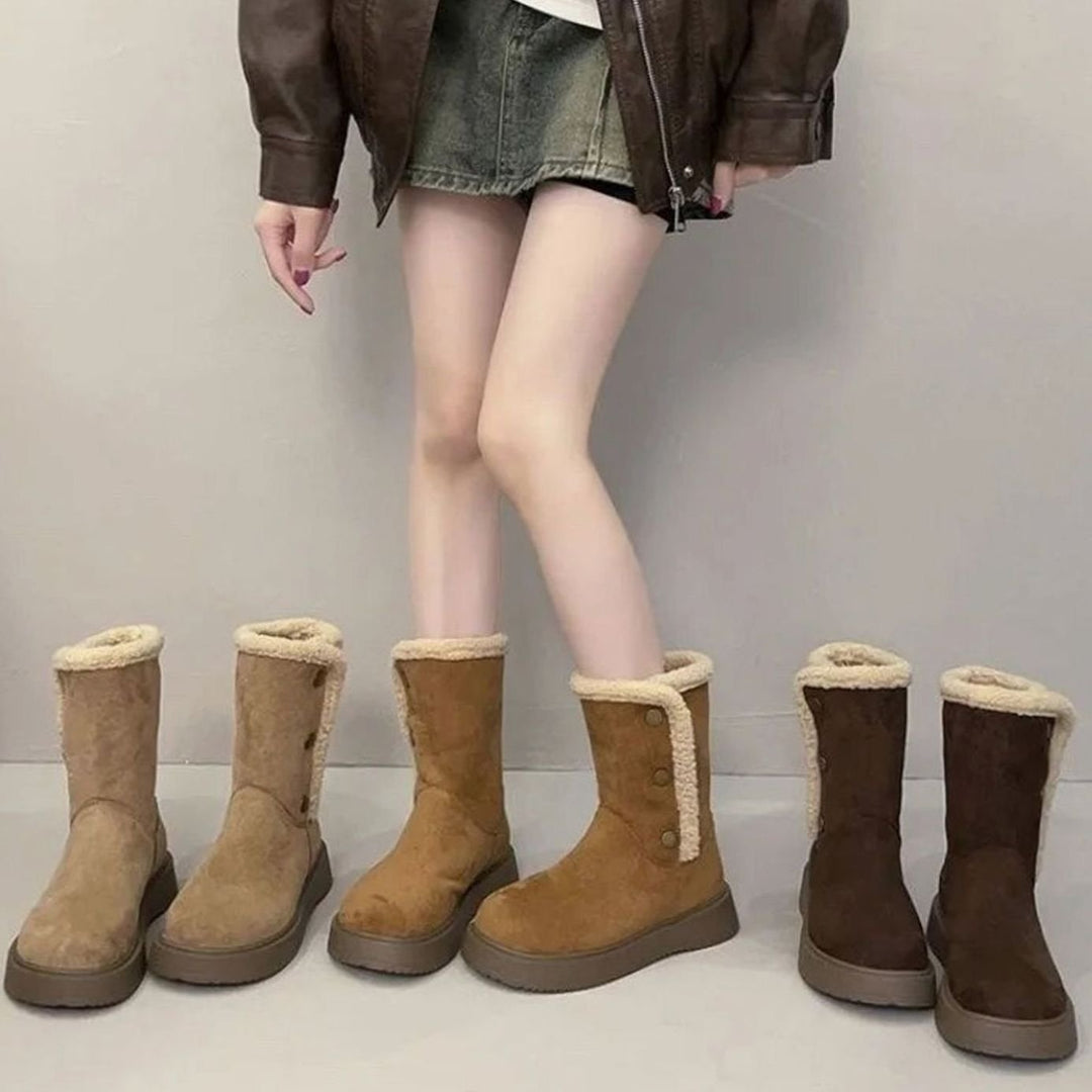 Women's Faux-Suede Sherpa-Trim Mid-Calf Snow Boots