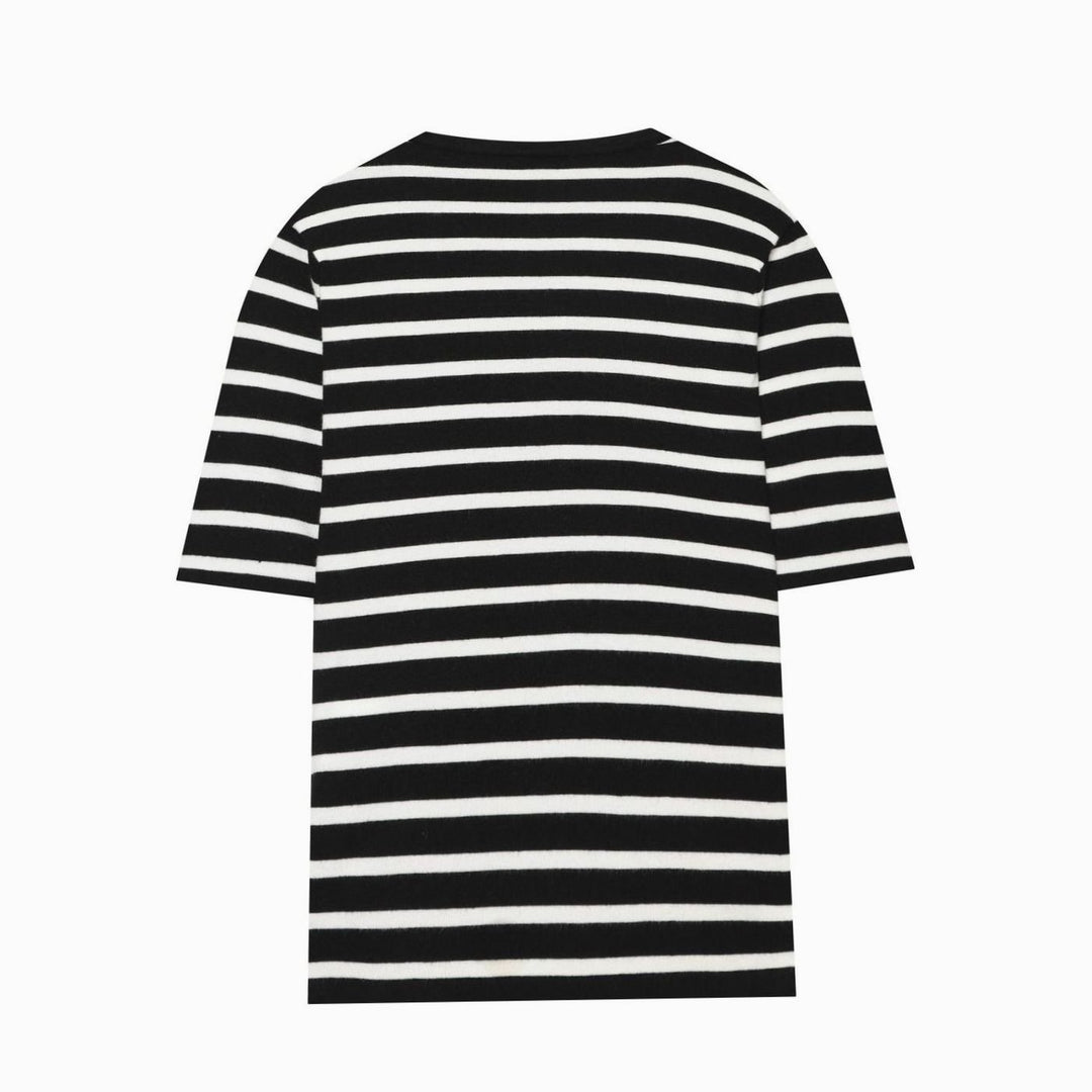 Women's Fine Knit Striped Short-Sleeve Henley Top