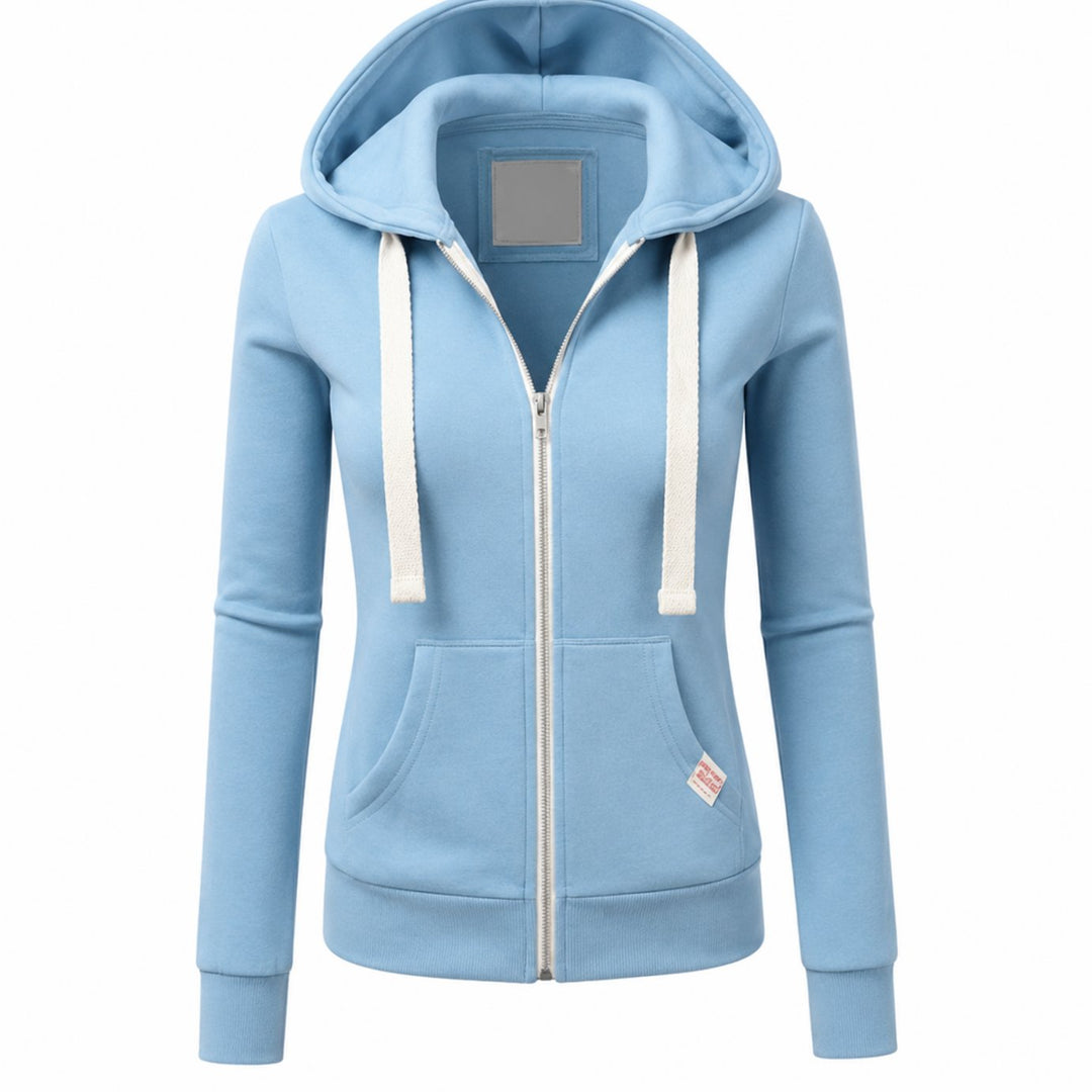 Women's Fitted Full Zip Hoodie Sweatshirt with Kangaroo Pocket - Light Blue