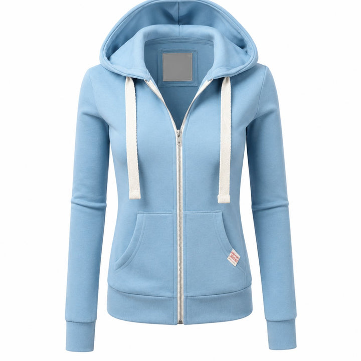 Women's Fitted Full Zip Hoodie Sweatshirt with Kangaroo Pocket - Light Blue