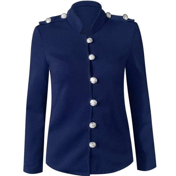 Women's Fitted Gold-Button Stand-Collar Blazer Jacket