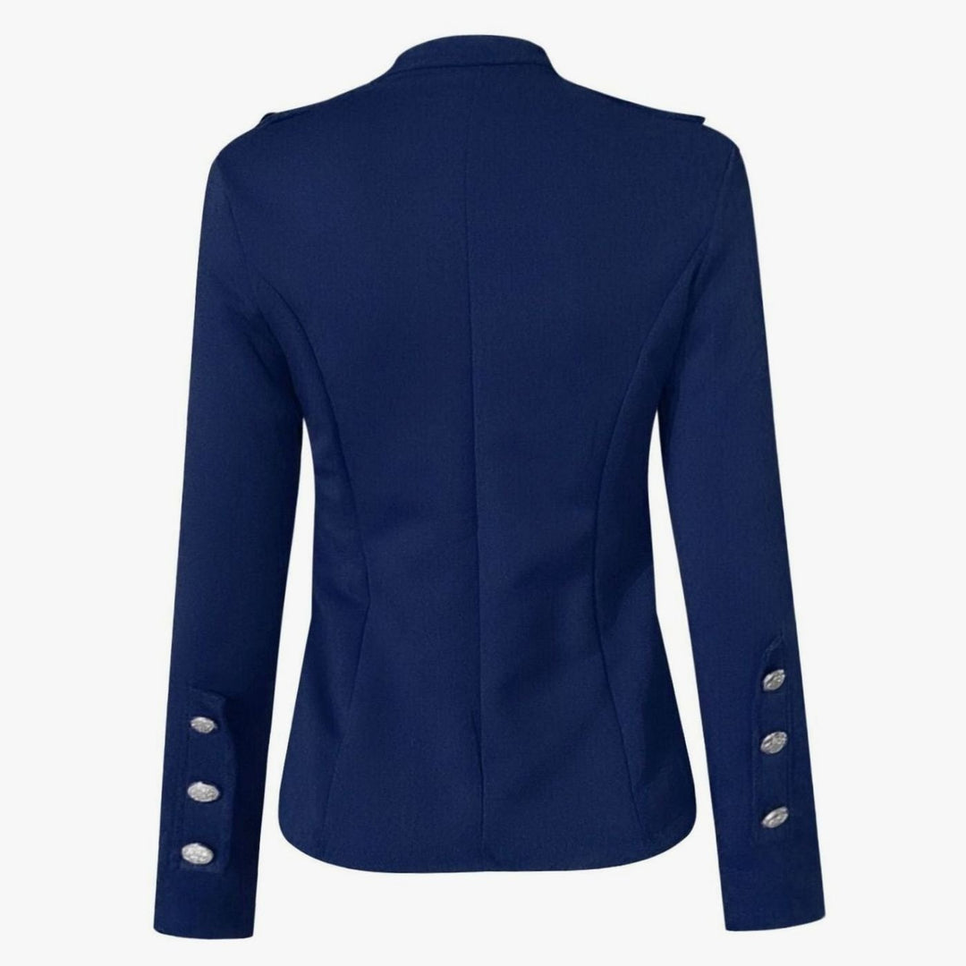 Women's Fitted Gold-Button Stand-Collar Blazer Jacket