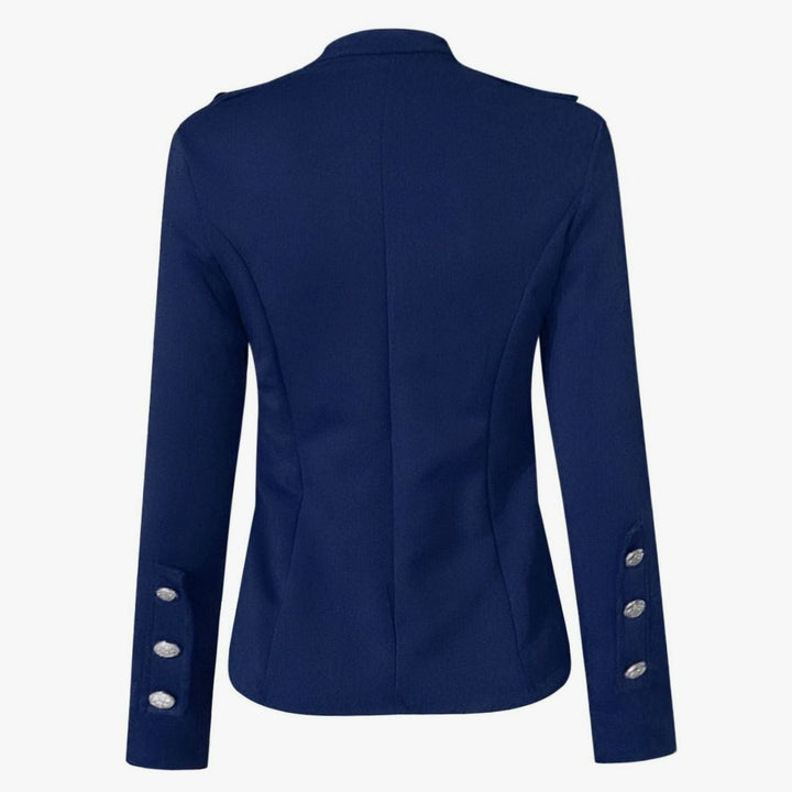 Women's Fitted Gold-Button Stand-Collar Blazer Jacket