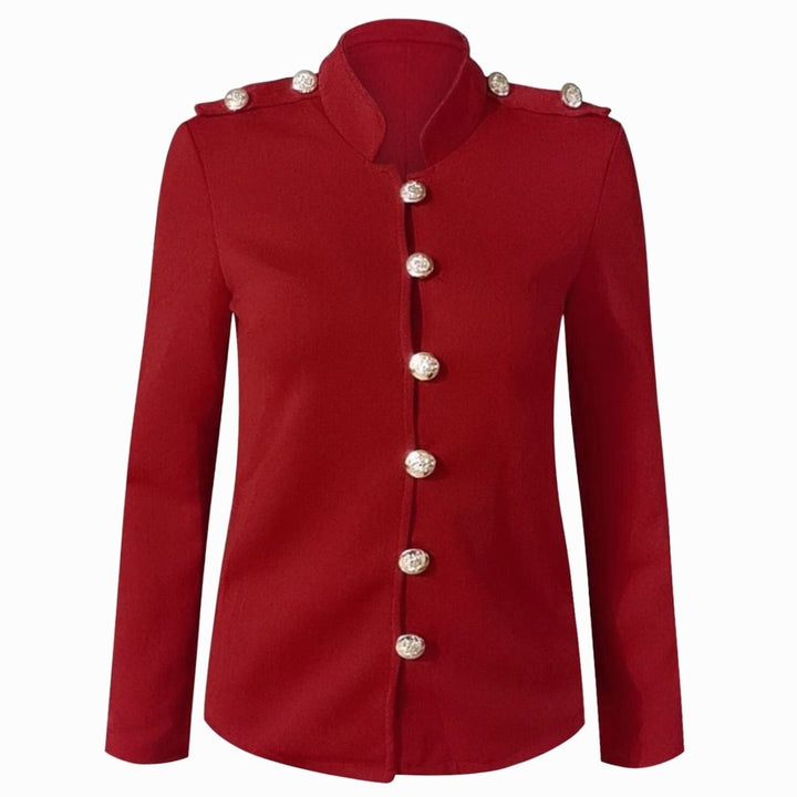 Women's Fitted Gold-Button Stand-Collar Blazer Jacket
