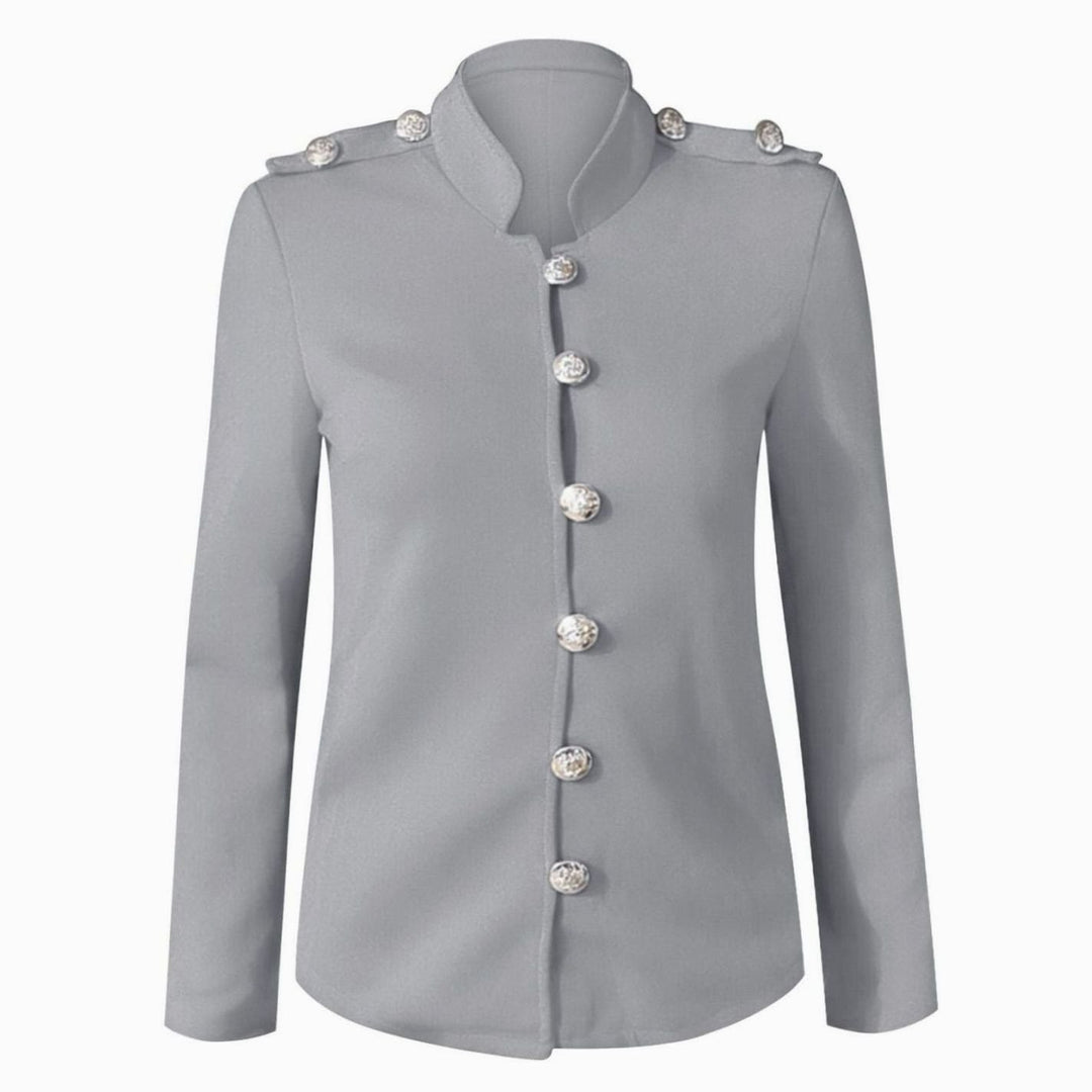 Women's Fitted Gold-Button Stand-Collar Blazer Jacket