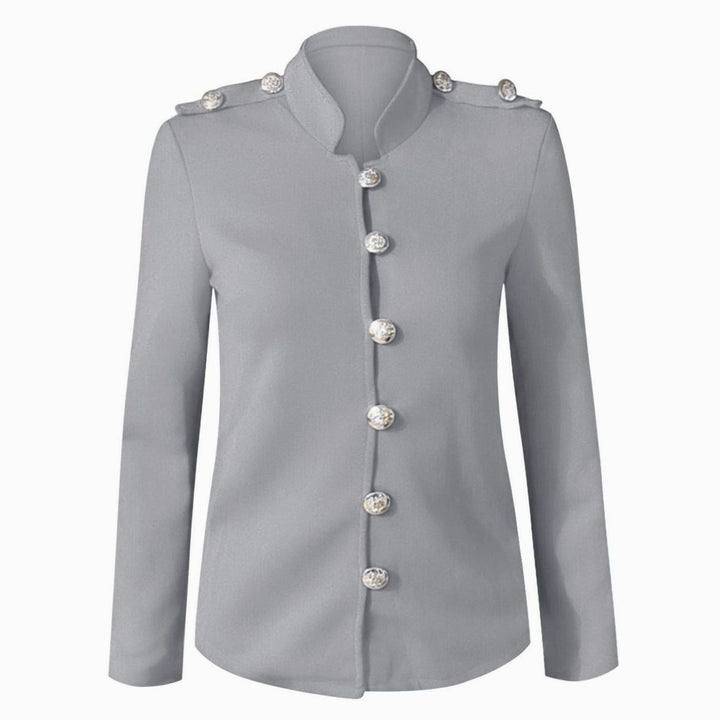 Women's Fitted Gold-Button Stand-Collar Blazer Jacket