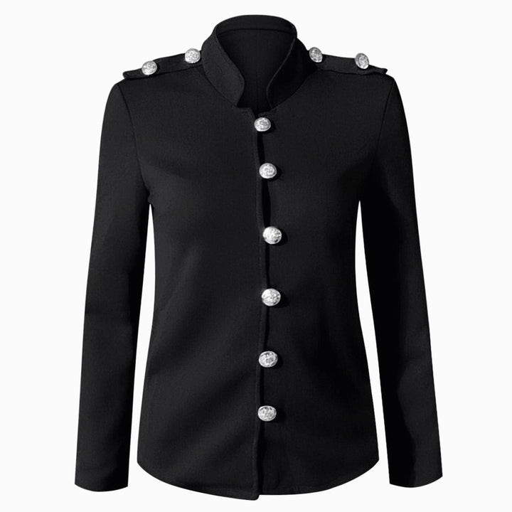 Women's Fitted Gold-Button Stand-Collar Blazer Jacket