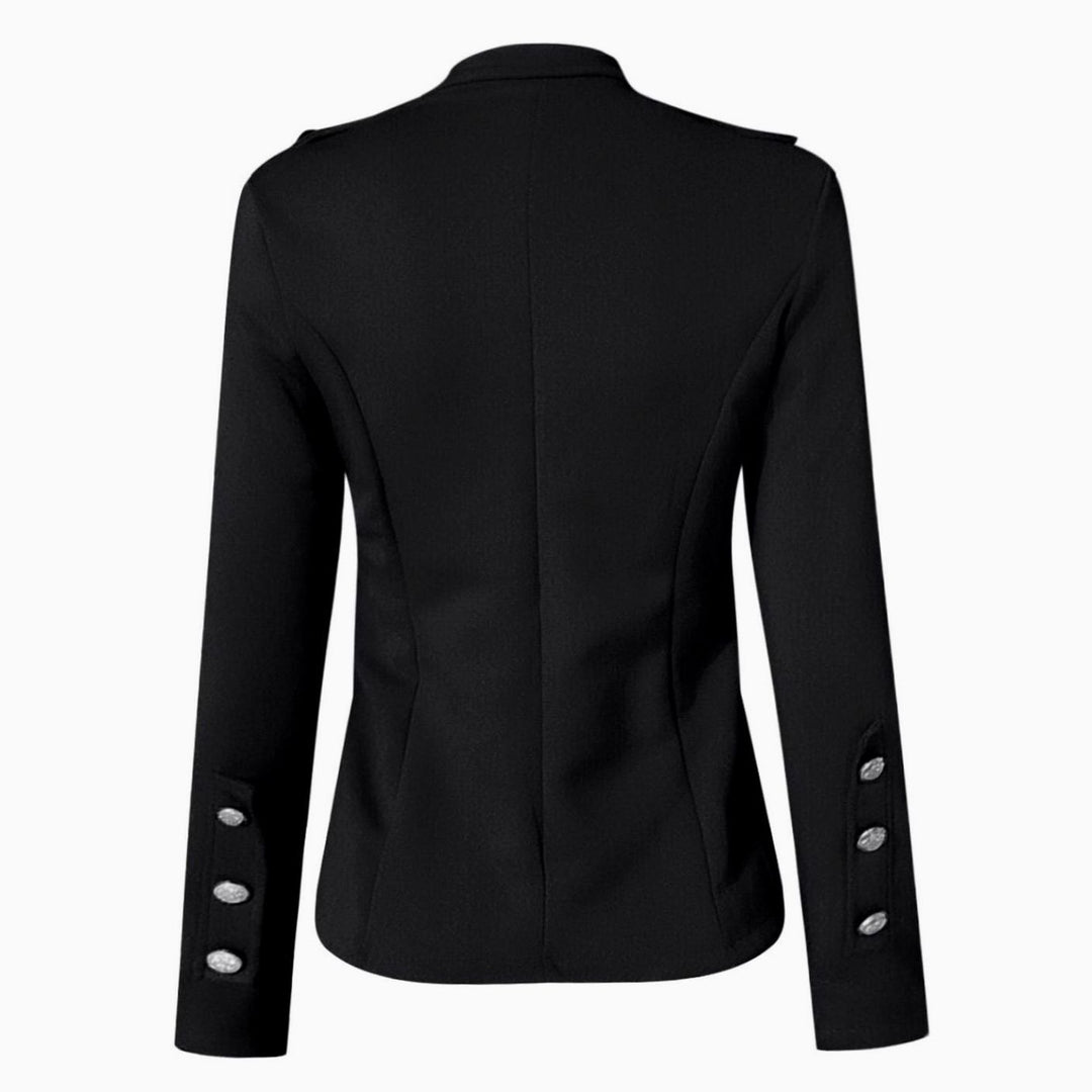 Women's Fitted Gold-Button Stand-Collar Blazer Jacket