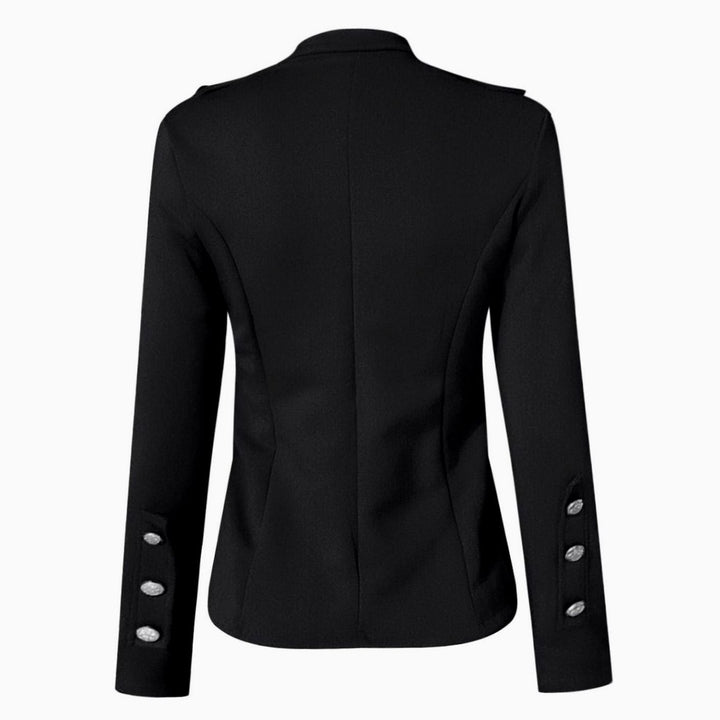 Women's Fitted Gold-Button Stand-Collar Blazer Jacket