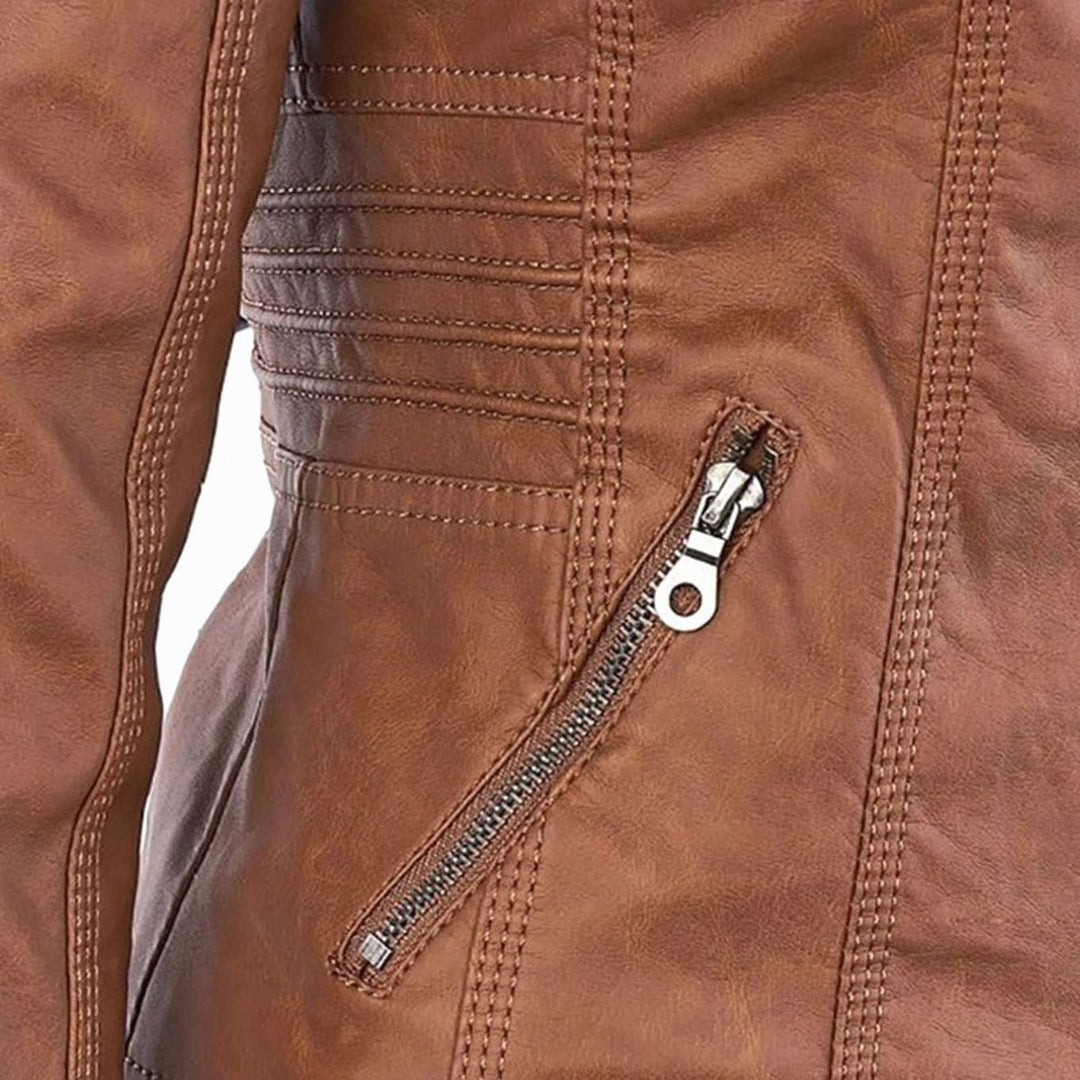 Women's Fitted Hooded Faux Leather Zip-Up Moto Jacket