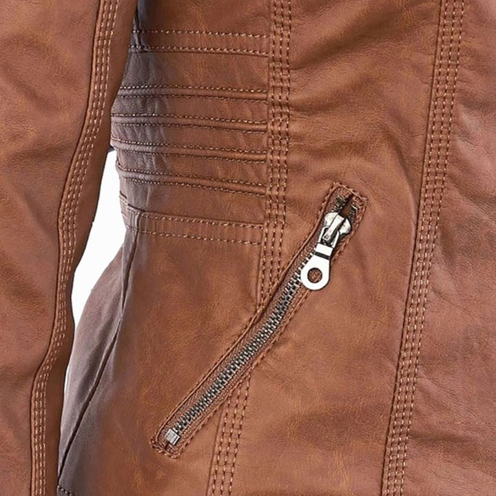 Women's Fitted Hooded Faux Leather Zip-Up Moto Jacket