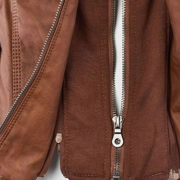Women's Fitted Hooded Faux Leather Zip-Up Moto Jacket