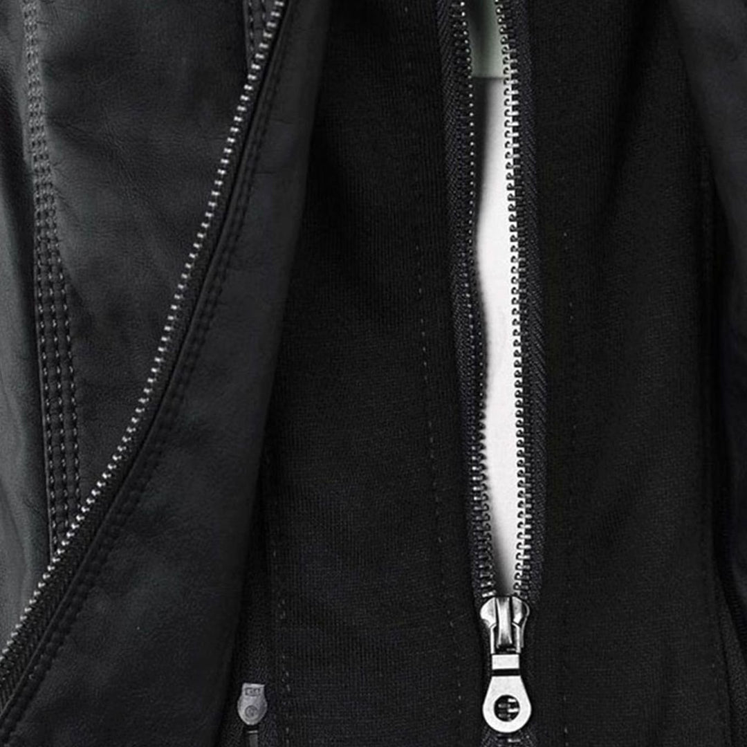 Women's Fitted Hooded Faux Leather Zip-Up Moto Jacket