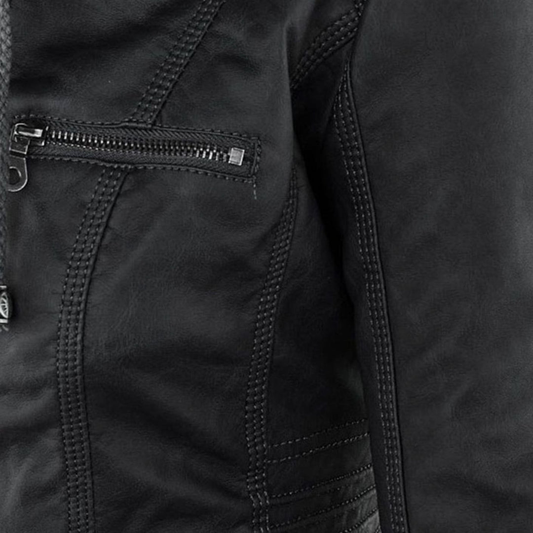 Women's Fitted Hooded Faux Leather Zip-Up Moto Jacket