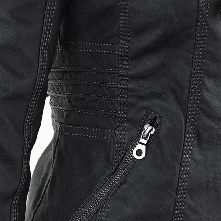 Women's Fitted Hooded Faux Leather Zip-Up Moto Jacket