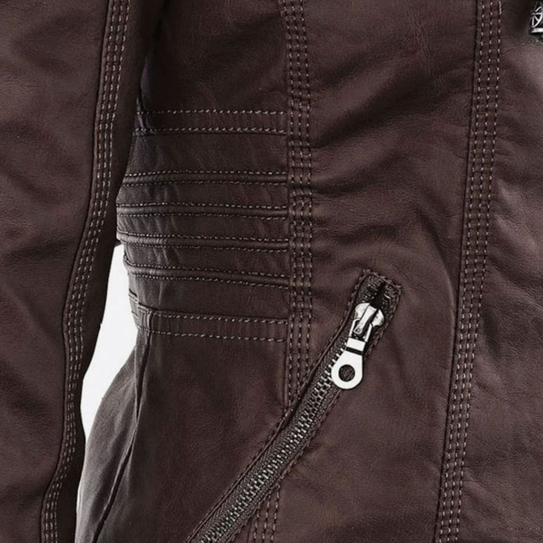 Women's Fitted Hooded Faux Leather Zip-Up Moto Jacket