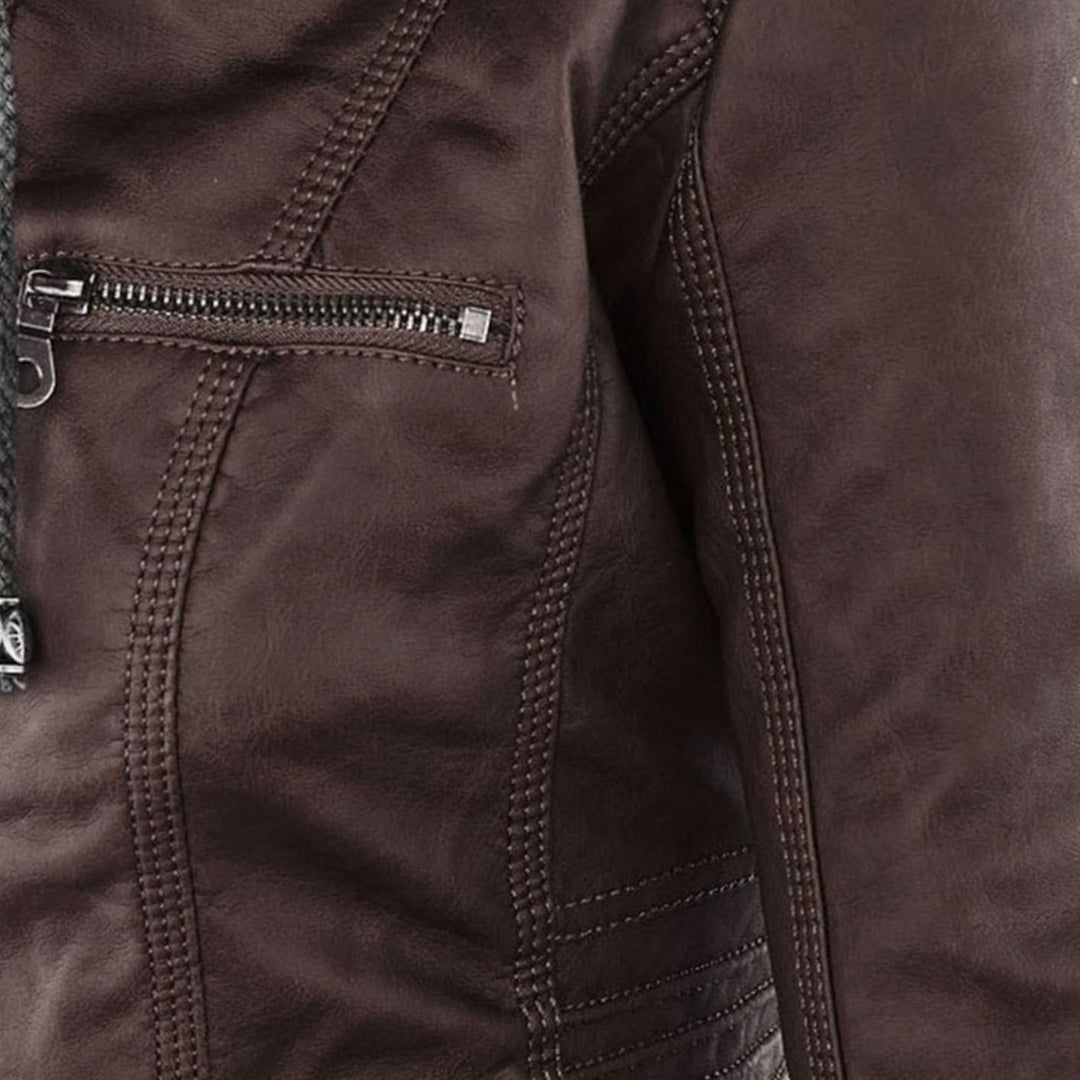 Women's Fitted Hooded Faux Leather Zip-Up Moto Jacket