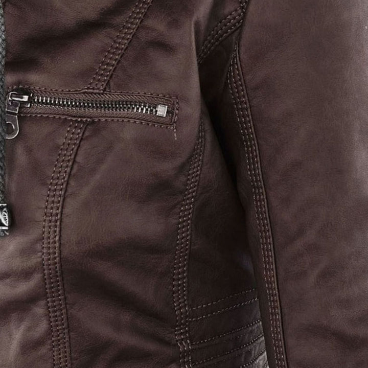 Women's Fitted Hooded Faux Leather Zip-Up Moto Jacket