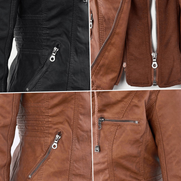 Women's Fitted Hooded Faux Leather Zip-Up Moto Jacket