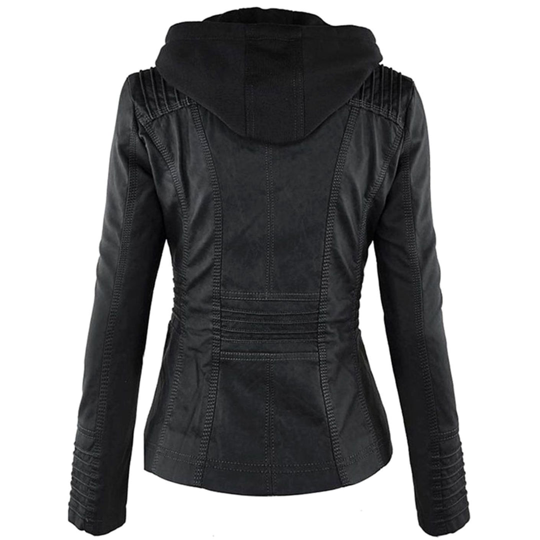 Women's Fitted Hooded Faux Leather Zip-Up Moto Jacket