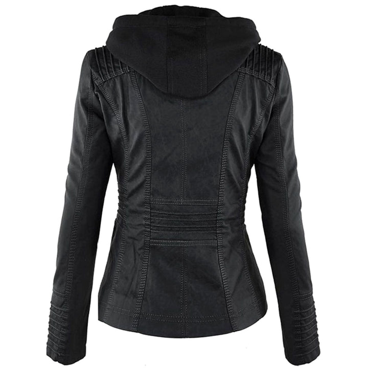 Women's Fitted Hooded Faux Leather Zip-Up Moto Jacket