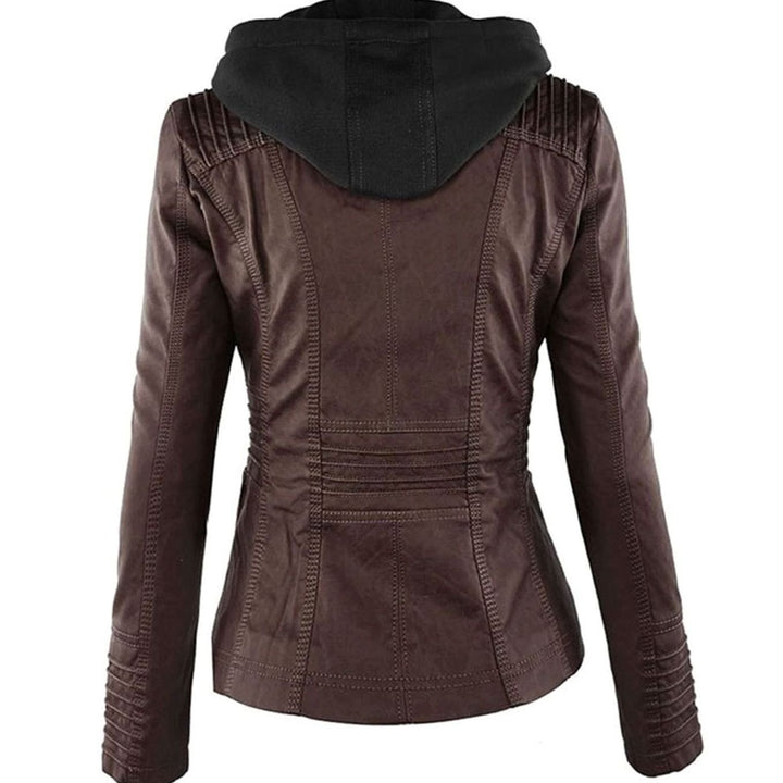 Women's Fitted Hooded Faux Leather Zip-Up Moto Jacket