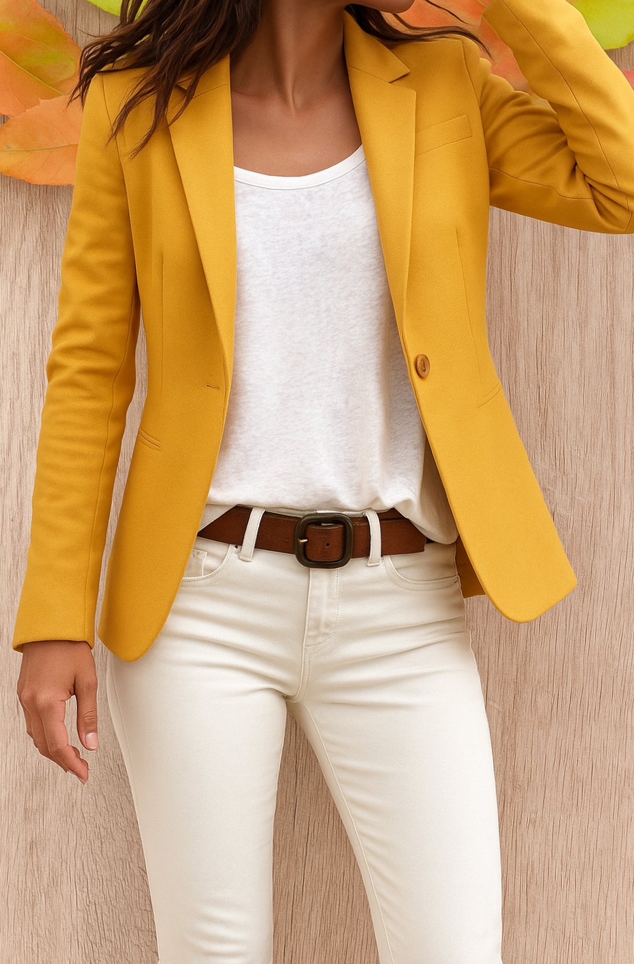 Women's Fitted Single-Button Long-Sleeve Blazer Jacket - Yellow