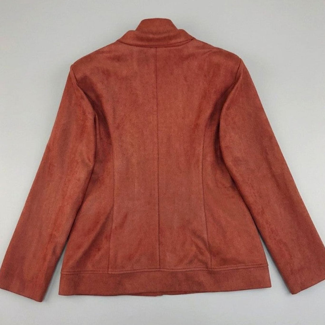 Women's Fitted Suede-Touch Notch-Lapel Blazer Patch Pockets, Brown