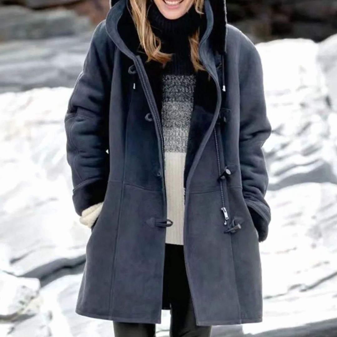 Women's Fleece-Lined Hooded Toggle-Button Winter Coat - Blue