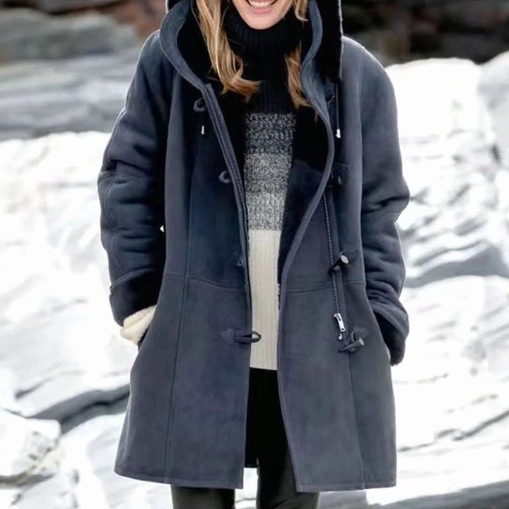 Women's Fleece-Lined Hooded Toggle-Button Winter Coat - Blue
