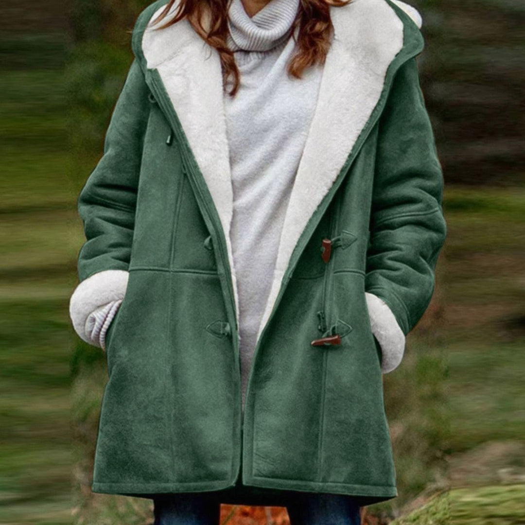Women's Fleece-Lined Hooded Toggle-Button Winter Coat - Green