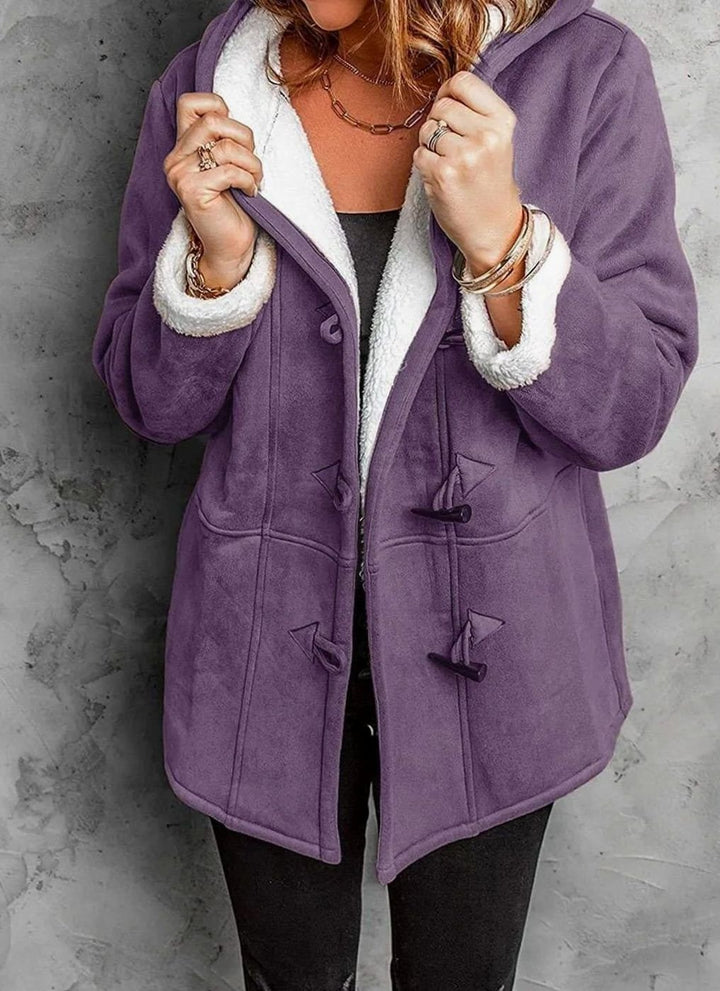 Women's Fleece-Lined Hooded Toggle-Button Winter Coat - Purple