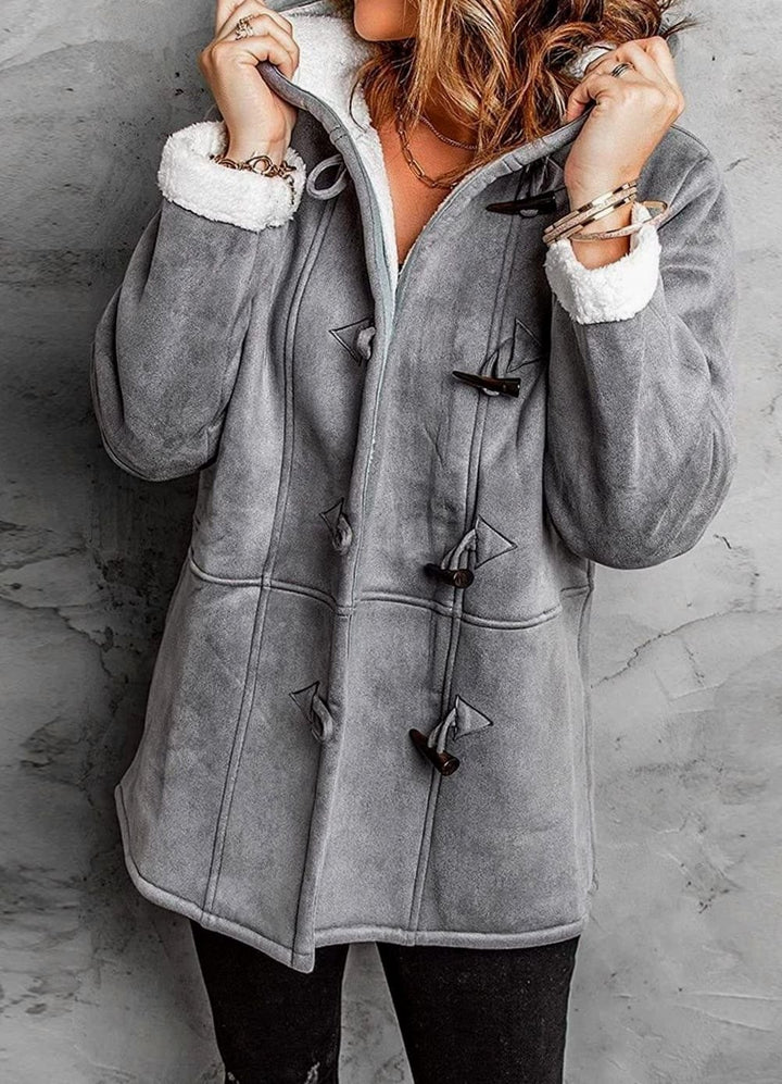 Women's Fleece-Lined Hooded Toggle-Button Winter Coat - Gray
