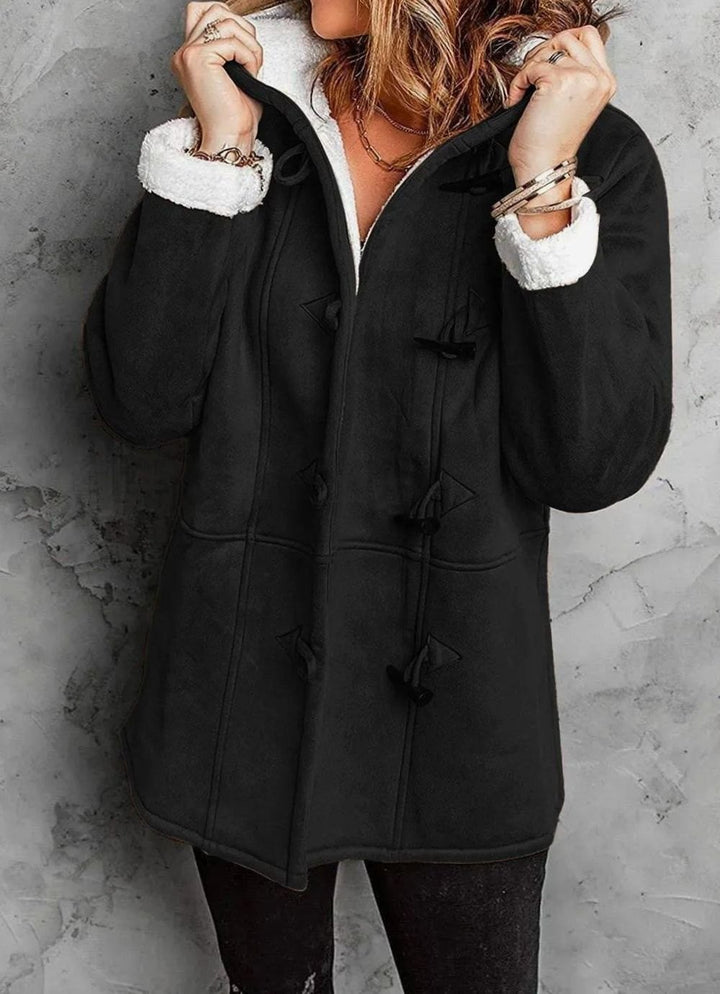 Women's Fleece-Lined Hooded Toggle-Button Winter Coat - Black