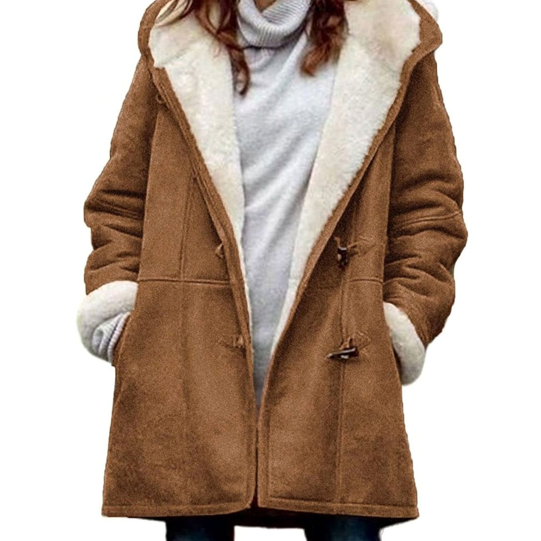 Women's Fleece-Lined Hooded Toggle-Button Winter Coat - Brown