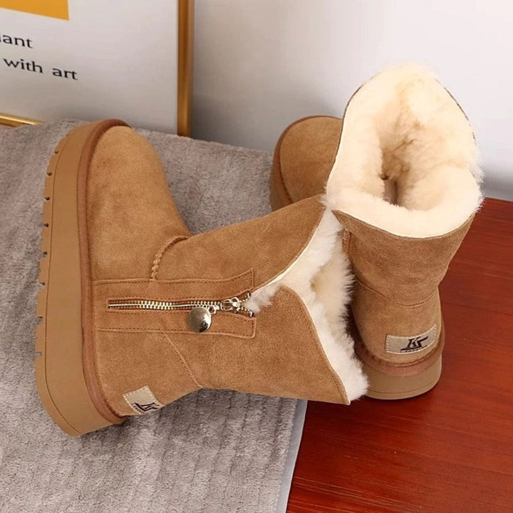 Women's Fleece-Lined Mid-Calf Snow Boots Zipper Side