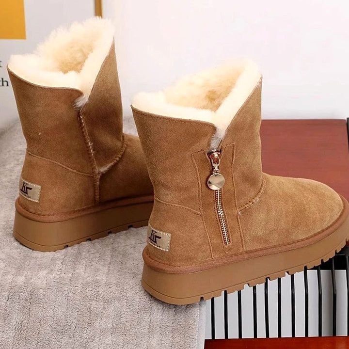 Women's Fleece-Lined Mid-Calf Snow Boots Zipper Side