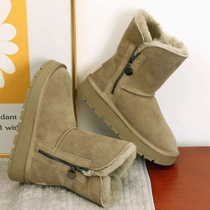 Women's Fleece-Lined Mid-Calf Snow Boots Zipper Side - Antelope Brown
